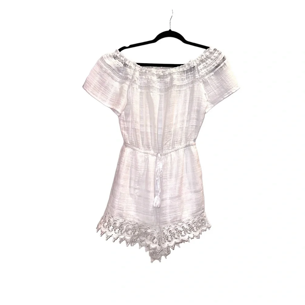 BB DAKOTA boutique white gauze off shoulder romper women’s size medium - Picture 11 of 17